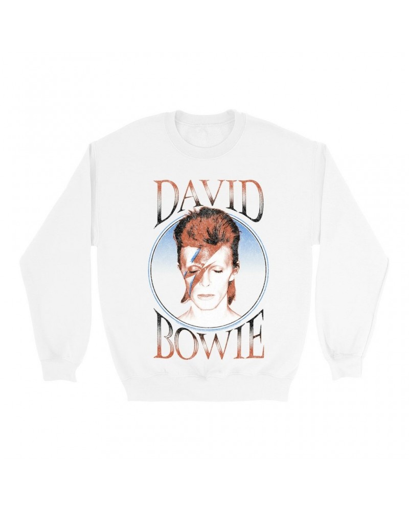 David Bowie Sweatshirt | Reissue Aladdin Sane Design Distressed Sweatshirt $17.13 Sweatshirts