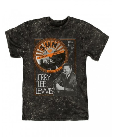 Jerry Lee Lewis Sun Records T-shirt | Great Balls of Fire Design Sun Records Mineral Wash Shirt $9.58 Shirts