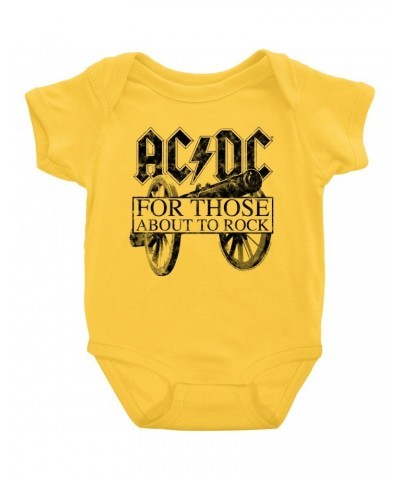 AC/DC Baby Short Sleeve Bodysuit | For Those About To Rock Black Cannon Image Distressed Bodysuit $8.18 Kids