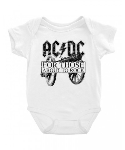 AC/DC Baby Short Sleeve Bodysuit | For Those About To Rock Black Cannon Image Distressed Bodysuit $8.18 Kids