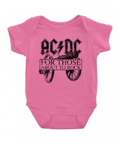 AC/DC Baby Short Sleeve Bodysuit | For Those About To Rock Black Cannon Image Distressed Bodysuit $8.18 Kids