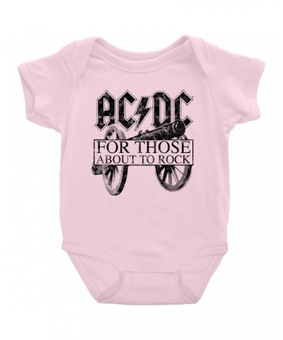 AC/DC Baby Short Sleeve Bodysuit | For Those About To Rock Black Cannon Image Distressed Bodysuit $8.18 Kids