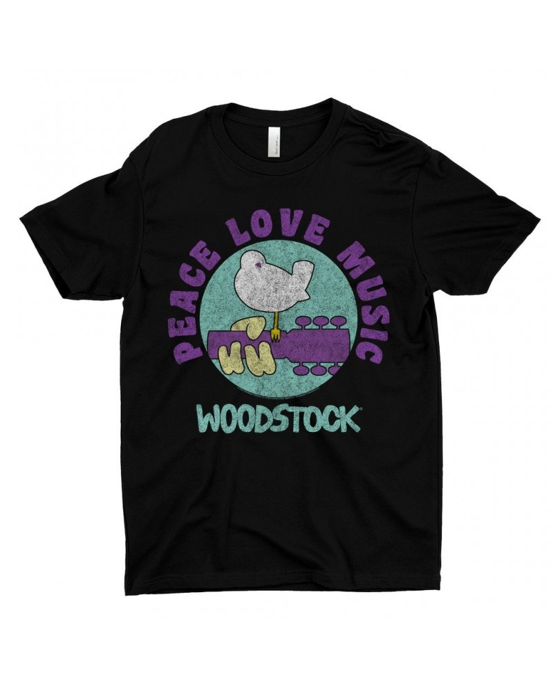 Woodstock T-Shirt | Peace Love Music Bird And Guitar Design Shirt $9.98 Shirts