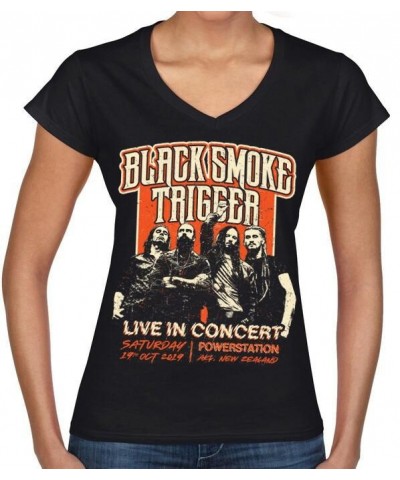 Black Smoke Trigger Retro Live In Concert Ladies V-Shirt - Orange/Cream $10.32 Shirts