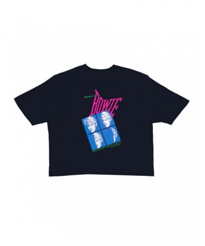 David Bowie Ladies' Crop Tee | Neon Serious Moonlight Tour Crop T-shirt $9.97 Shirts