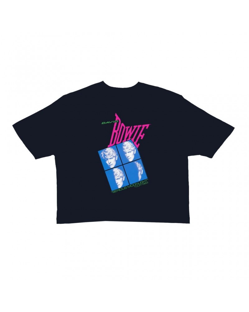 David Bowie Ladies' Crop Tee | Neon Serious Moonlight Tour Crop T-shirt $9.97 Shirts