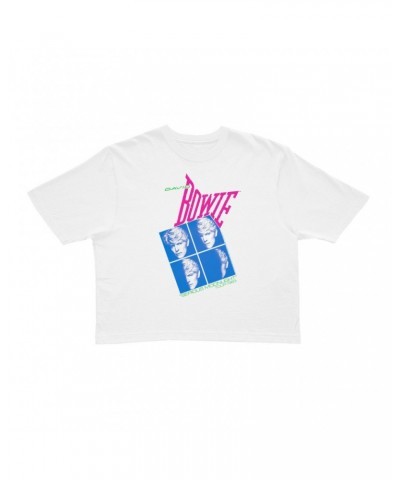 David Bowie Ladies' Crop Tee | Neon Serious Moonlight Tour Crop T-shirt $9.97 Shirts