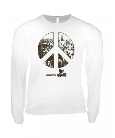 Woodstock Long Sleeve Shirt | Crowd Photo Peace Sign Shirt $13.48 Shirts