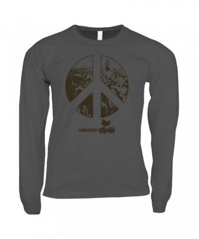 Woodstock Long Sleeve Shirt | Crowd Photo Peace Sign Shirt $13.48 Shirts