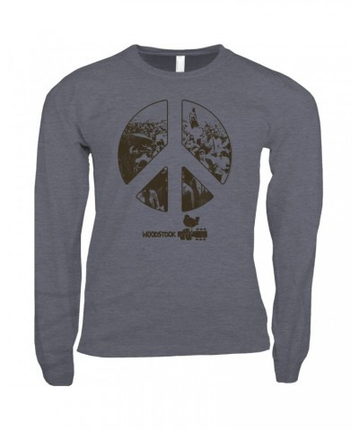 Woodstock Long Sleeve Shirt | Crowd Photo Peace Sign Shirt $13.48 Shirts