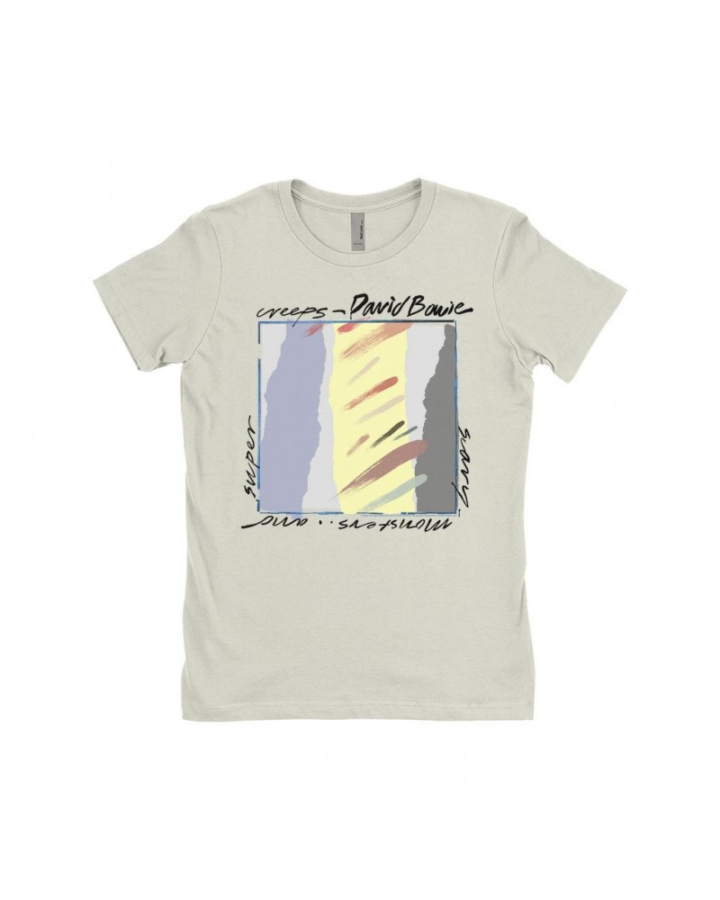 David Bowie Ladies' Boyfriend T-Shirt | Neutral Tone Scary Monsters Album Design Shirt $12.48 Shirts