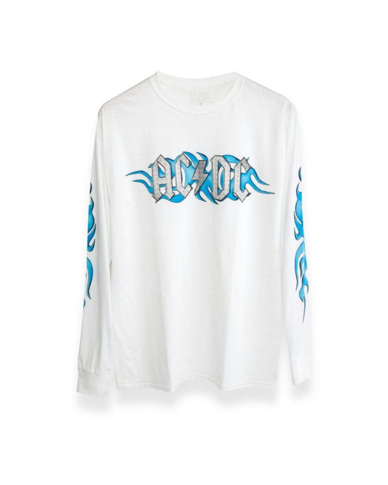 AC/DC Blue Flames Steel Logo White Longsleeve T-Shirt $9.99 Shirts