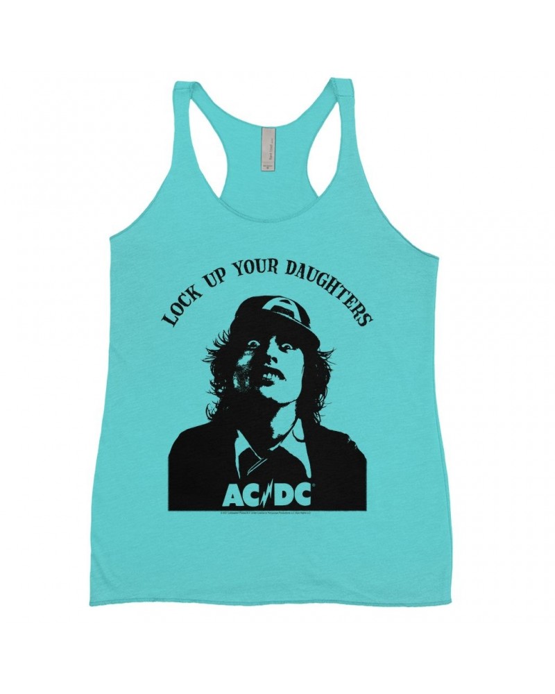 AC/DC Bold Colored Racerback Tank | Lock Up Your Daughters Featuring Angus Young Design Shirt $13.32 Shirts