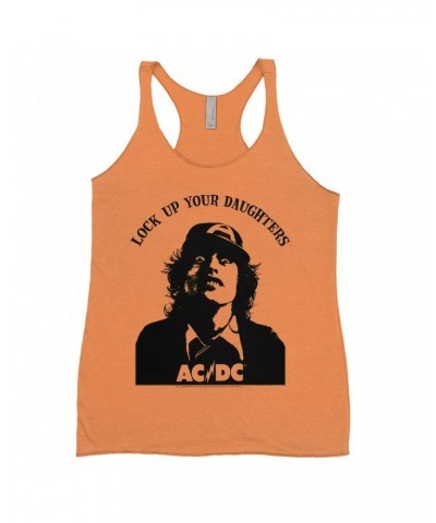 AC/DC Bold Colored Racerback Tank | Lock Up Your Daughters Featuring Angus Young Design Shirt $13.32 Shirts