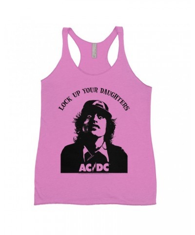 AC/DC Bold Colored Racerback Tank | Lock Up Your Daughters Featuring Angus Young Design Shirt $13.32 Shirts