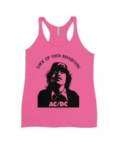 AC/DC Bold Colored Racerback Tank | Lock Up Your Daughters Featuring Angus Young Design Shirt $13.32 Shirts