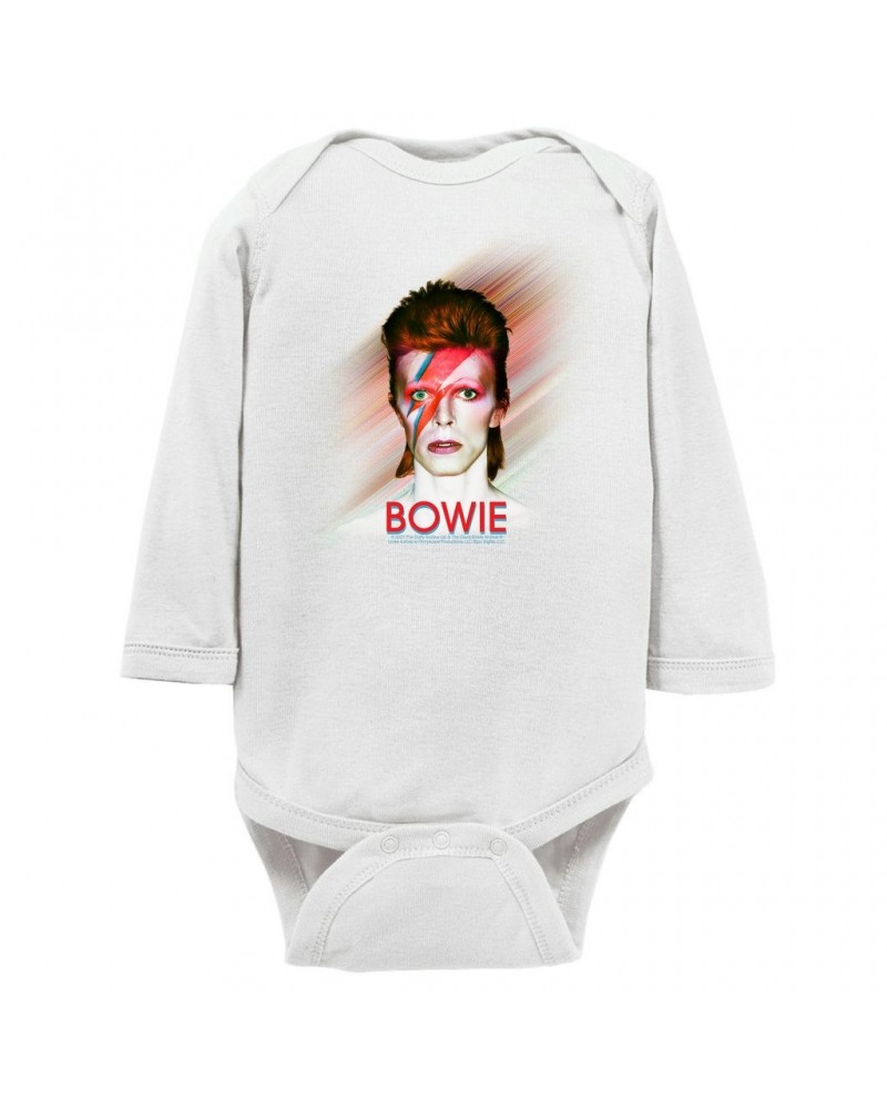 David Bowie Long Sleeve Bodysuit | Flash Frame Colorful Bowie Image Bodysuit $10.64 Shirts