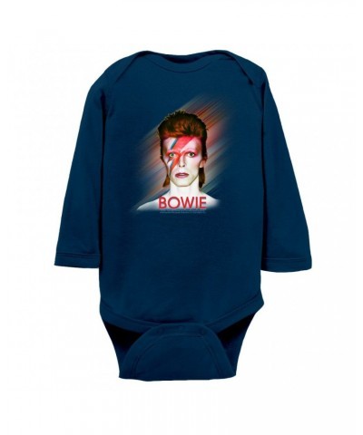 David Bowie Long Sleeve Bodysuit | Flash Frame Colorful Bowie Image Bodysuit $10.64 Shirts