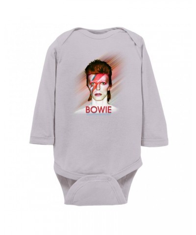 David Bowie Long Sleeve Bodysuit | Flash Frame Colorful Bowie Image Bodysuit $10.64 Shirts