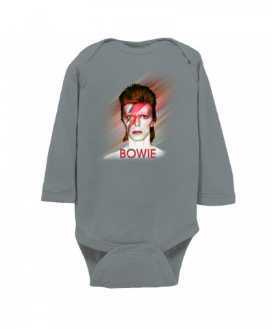 David Bowie Long Sleeve Bodysuit | Flash Frame Colorful Bowie Image Bodysuit $10.64 Shirts