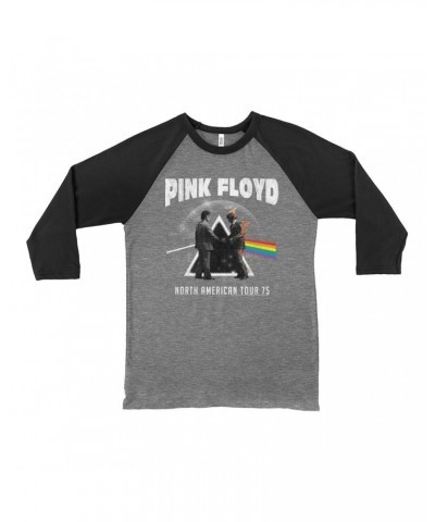 Pink Floyd 3/4 Sleeve Baseball Tee | 1975 North American Tour Design Distressed Shirt $9.88 Shirts